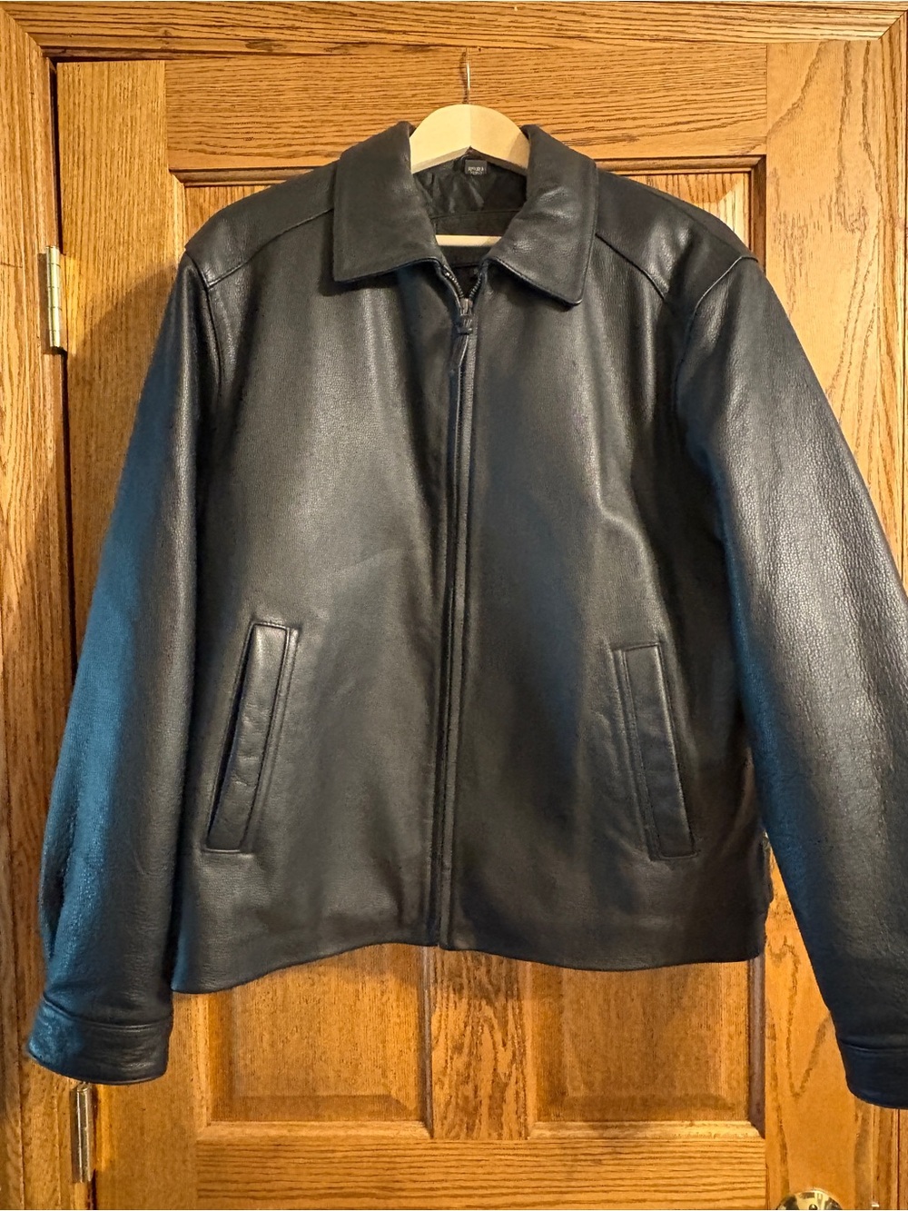 St. John's Bay Men's Black Leather Zip Bomber Jacket